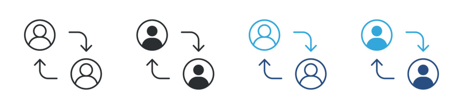 Person exchange icon set. user replace arrows. transfer and swap concept. vector illustration.