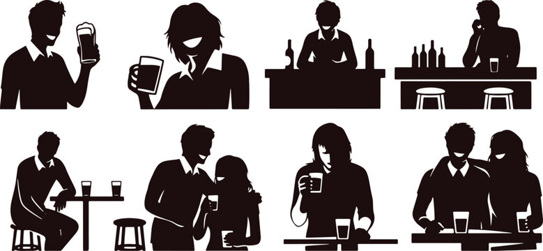 Silhouettes of people enjoying drinks and socializing at a gathering occasion.