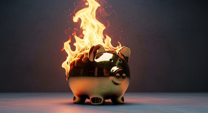 A burning metal object on fire with flames rising