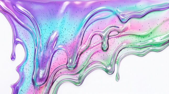 Pastel Iridescent Liquid Drip with Glossy Texture and Soft Gradient Background
