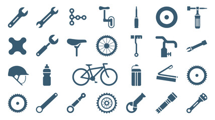 Bicycle repair tools and parts icon set, cycling maintenance equipment symbols for sports, transportation and bike service repair concept vector design © ayat 02