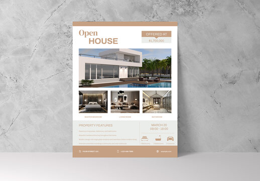 Beige White Elegant Real Estate Open House Flyer Layout
