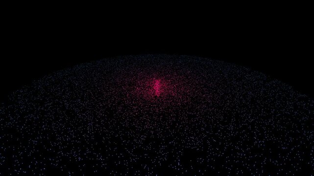 Abstract animated motion graphics depicting a field of glowing particles transitioning from blue to vibrant pink, creating a sense of depth.