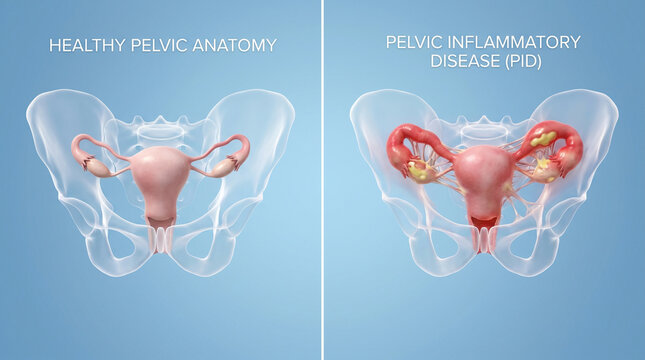 Pelvic Inflammatory Disease PID vs Healthy Female Anatomy 3D Illustration
