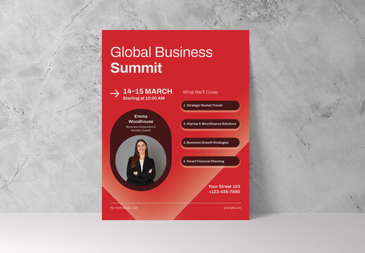 Red Gradient Modern Business Summit Flyer Layout