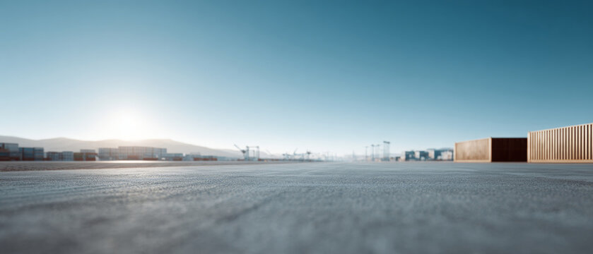 Empty industrial shipping container yard sunrise