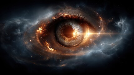 Fototapeta premium A fiery glowing eye gazing into a universe of infinite possibilities digital art cosmic environment artistic perspective imagination