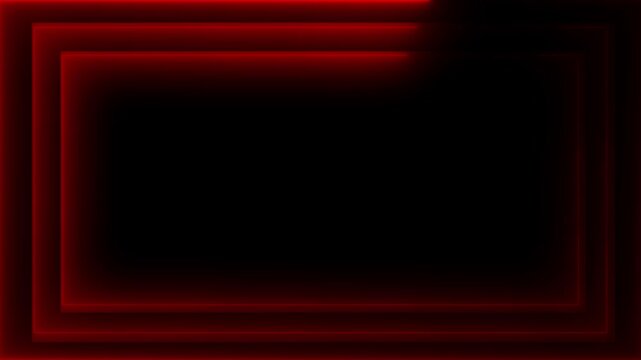 Red neon rectangular frame on black background. Red neon rectangular frame futuristic digital border. Red neon rectangular frame abstract technology background animation.