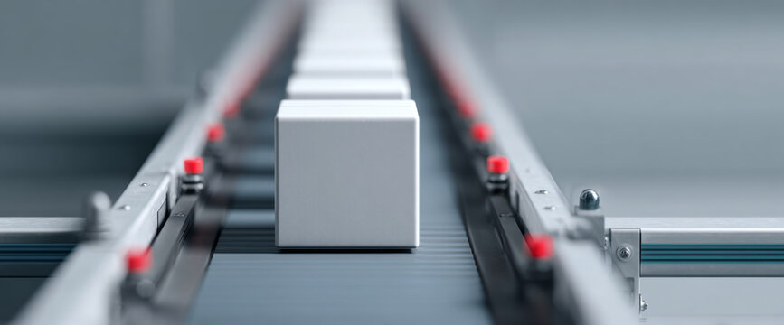 White box on conveyor belt system