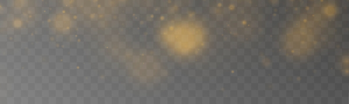 Shimmering golden dust with radiant glow and floating sparkles. Warm light creates festive atmosphere. Perfect design element for banners. vector