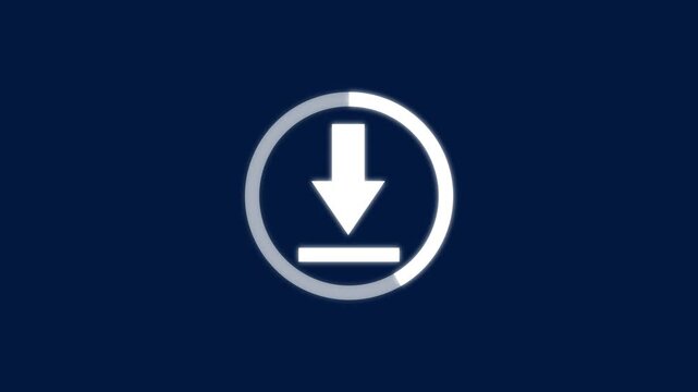 White download icon animation on blue background. White download icon digital data transfer. White download icon technology interface graphic on black background.