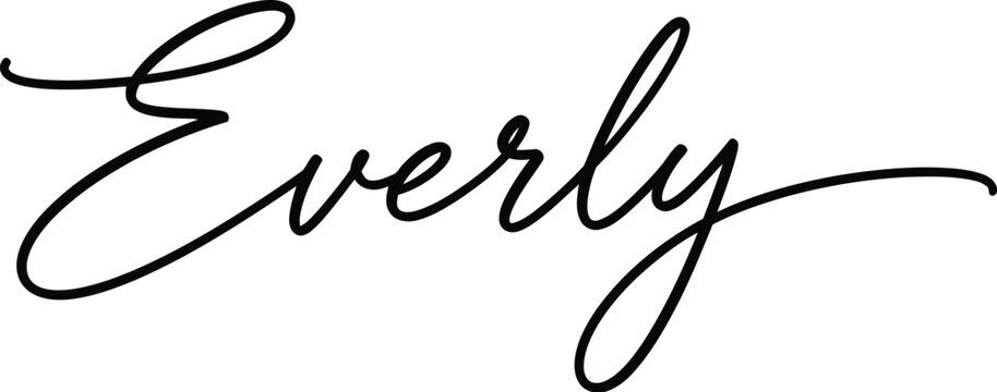 elegant handwritten everly calligraphy on white background for branding and invitations