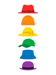 Fototapeta premium Arrangement of colorful hats, each of which in a different color