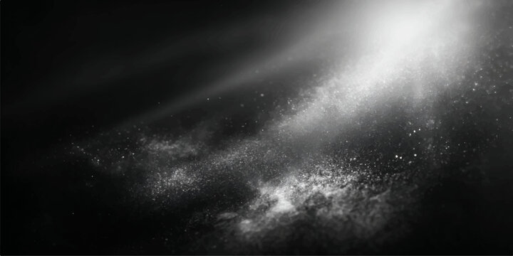 Dramatic dark clouds in space and sky collide with a lightning storm explosion, blending misty textures of smoke and rain into a black nature backdrop of light and weather