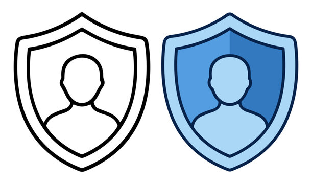 user protection shield icon, security, privacy, identity, account safety, line and filled vector design on transparent background