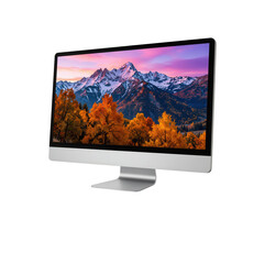 Fototapeta premium Mountain Landscape with Autumn Foliage on a Modern Monitor Screen Isolated on Transparent Background
