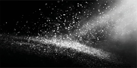 A dark, cinematic night sky filled with water drops on a black background creates a magic galaxy of starry particles and rain that mimics a cold winter nebula in the deep cosmos © MDNUR