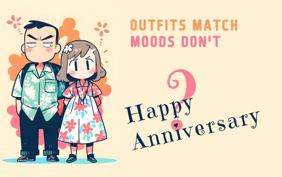 Cute illustration Happy Anniversary outfits match moods don't cartoon tiff moody couple 