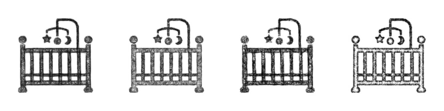 Sketch baby crib icon design set