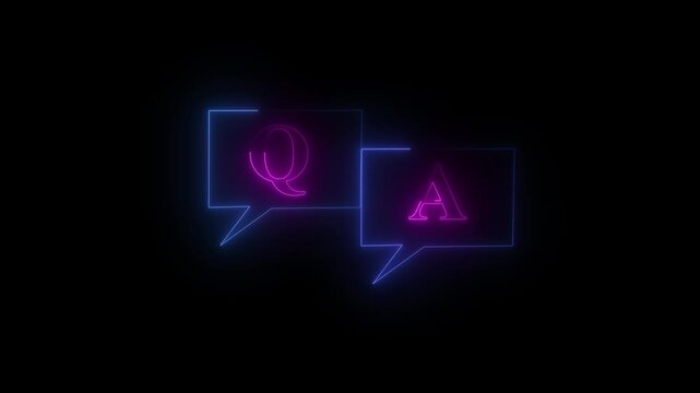 Speech bubble animation with blue and pink. Speech bubble digital q and a symbol. Speech bubble technology interface graphic on black background.