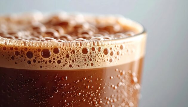 Close-up of a Refreshing Cold Coffee Drink with Frothy Foam.