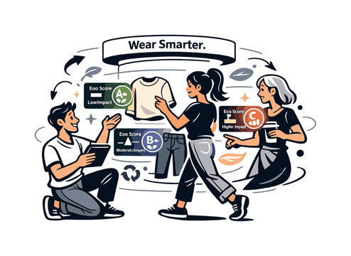 Eco-Friendly Virtual Clothing. Sustainable fitting. Virtual clothing preview showing material impact data &mdash;