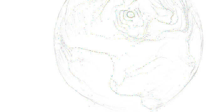 Unique artistic abstract image featuring a sphere made of lines and dots, creating a sens