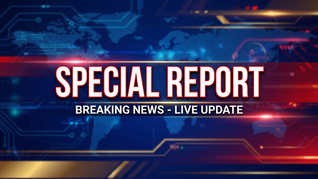 Special report breaking news live update television broadcast screen with world map digital background for urgent global journalism media coverage and realtime news announcement template