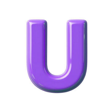 Purple Letter U 3d Render Typography Element Isolated on Transparent Background