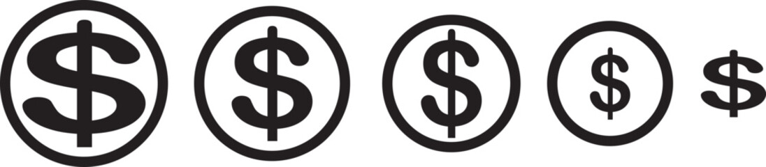 Obraz premium Dollar coin vector icons set. US dollar coin vector symbols collection