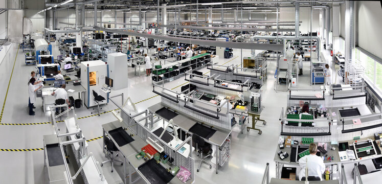 modern industrial factory for the production of electronic components - machinery, interior and equipment of the production hall