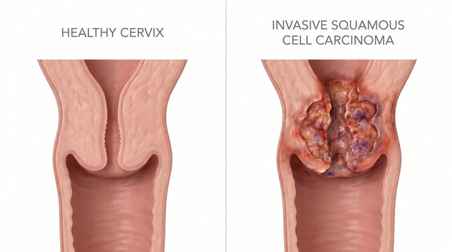 Invasive Squamous Cell Carcinoma vs Healthy Cervix 3D Pathology
