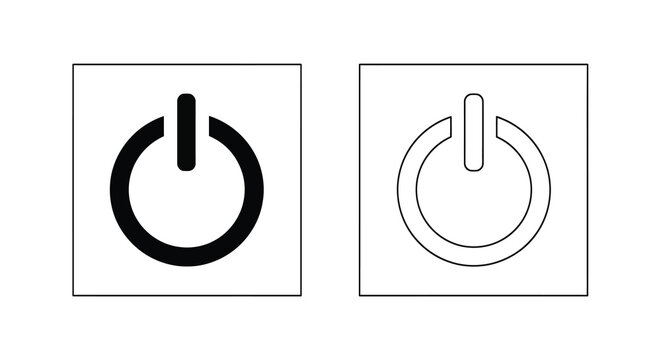 Power button icon set black and white line art