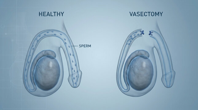 Vasectomy Procedure vs Healthy Male Anatomy Sterilization 3D Render