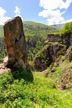 The Avatar Rocks in the Caucasus mountains, near the road to Dzhily-Su at summer