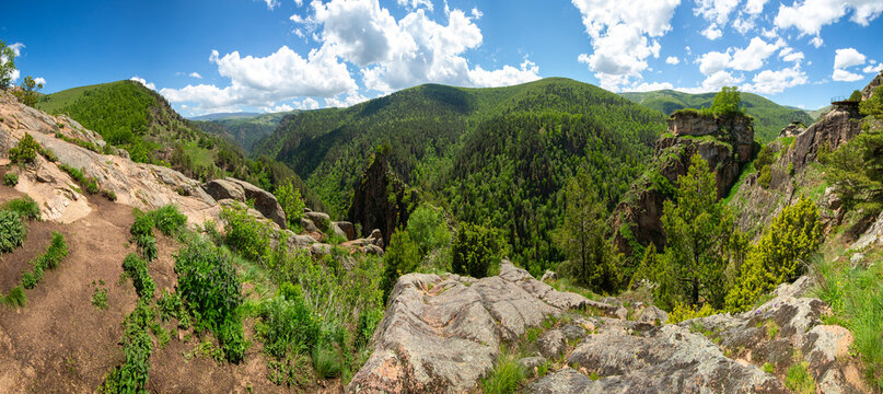 The Avatar Rocks in the Caucasus mountains, near the road to Dzhily-Su at summer
