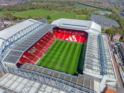 Liverpool, Merseyside. United Kingdom. 04.23.2026 Liverpool Football Club, Anfield Stadium. Aerial Image. 23rd April 2026.