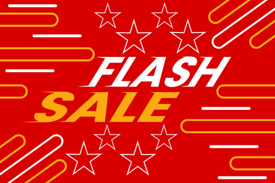 Red Flash Sale Banner with Speed Lines and Stars Graphic. Sale Vector Background