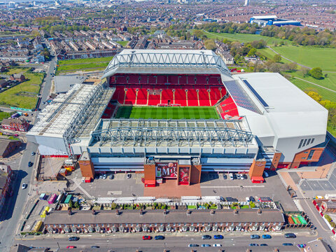 Liverpool, Merseyside. United Kingdom. 04.23.2026 Liverpool Football Club, Anfield Stadium. Aerial Image. 23rd April 2026.