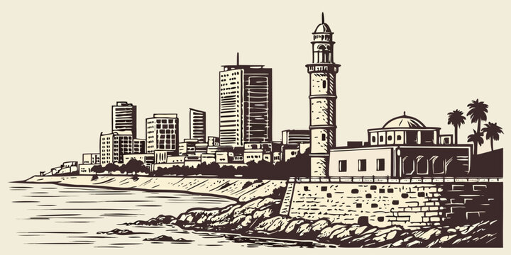 Tel Aviv Skyline Silhouette SVG | Azrieli Center & Jaffa Tower Vector Wall Art