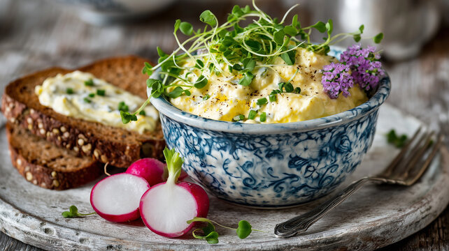 Delightful bavarian obatzda spread served with fresh radishes and bread
