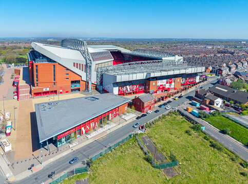 Liverpool, Merseyside. United Kingdom. 04.23.2026 Liverpool Football Club, Anfield Stadium. Aerial Image. 23rd April 2026.