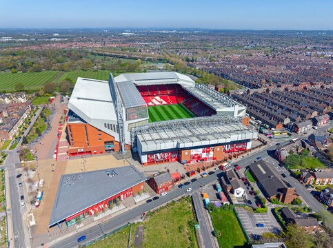 Liverpool, Merseyside. United Kingdom. 04.23.2026 Liverpool Football Club, Anfield Stadium. Aerial Image. 23rd April 2026.