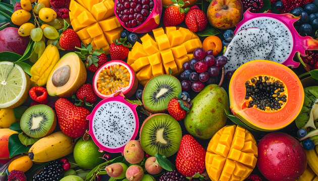 Colorful tropical fruit arrangement fresh vibrant healthy composition exotic summer food scene