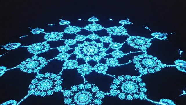 Abstract Blue Fractal Geometry Pattern, Math, Technology, Futuristic Design