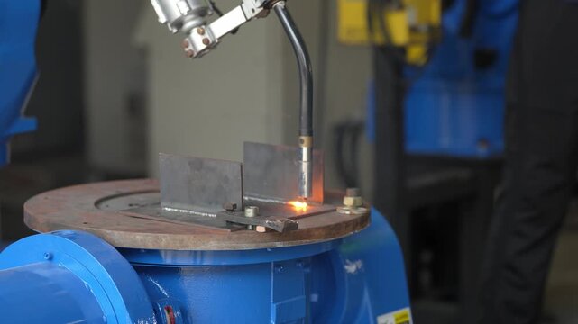 Welding process demonstrating spark production and metal joining