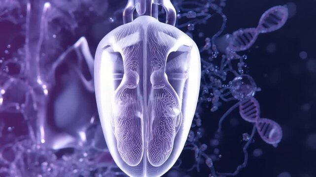 Human tongue anatomy with DNA strands and microscopic cells, medical taste organ view for oral health, genetics and sensory science