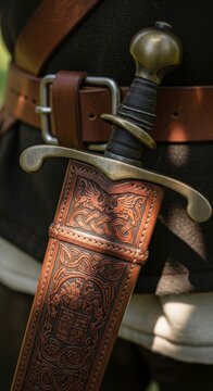 Ornate Medieval Leather Sword Scabbard Detail