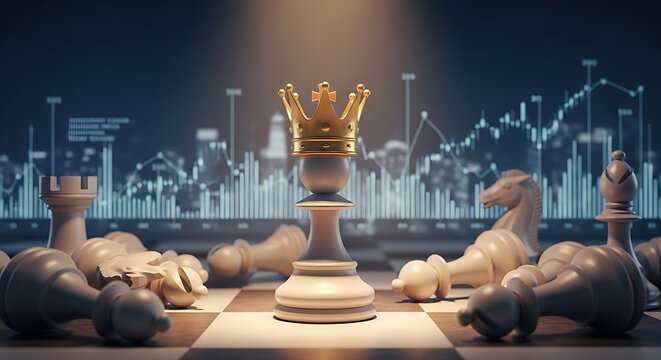 Chess king dominates strategy game board
