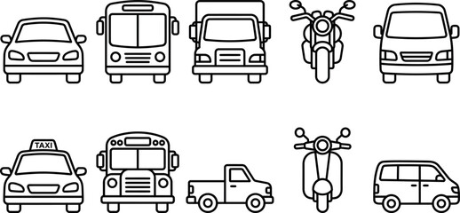Various vehicles icons including cars and trucks and scooters on transparent background © SAYEDAJANNATUL